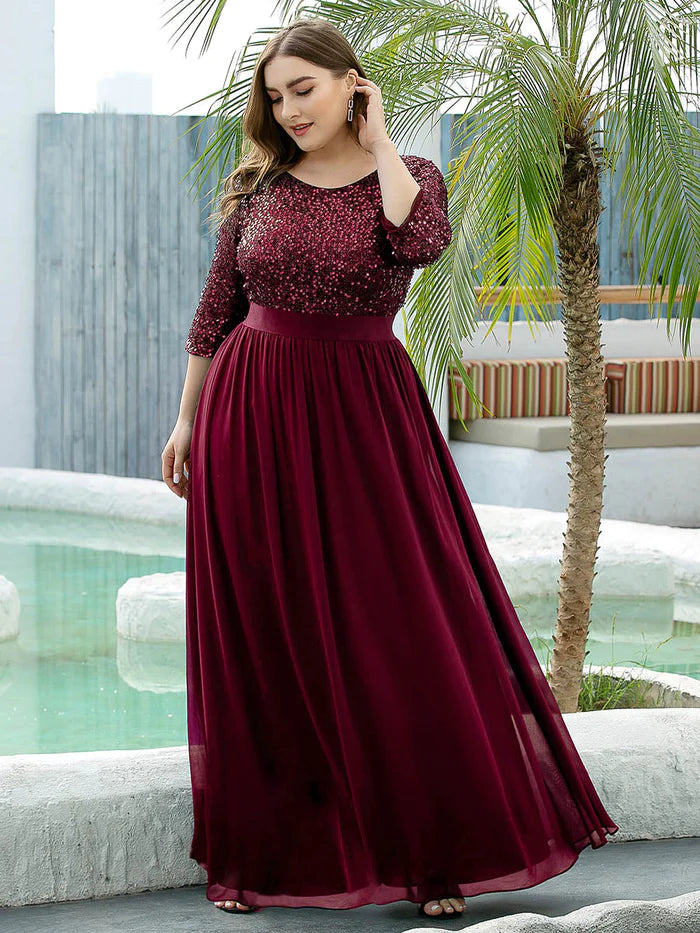 Plus Size Women's Long Chiffon & Sequin Evening Dresses for Mother of the Bride