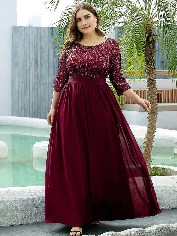 Elegant Round Neckline Long Sleeves Sequin Evening Dress