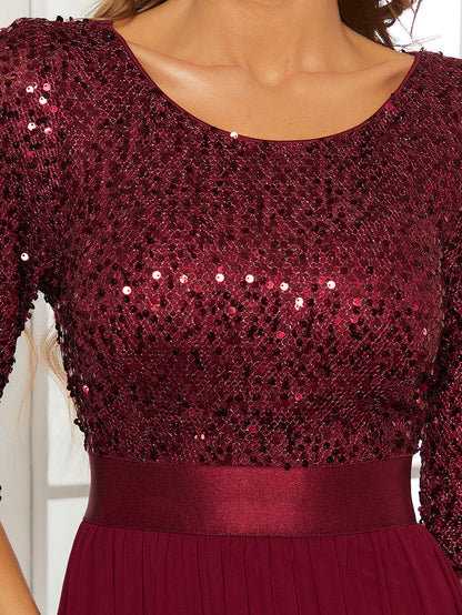 Elegant Round Neckline Long Sleeves Sequin Evening Dress