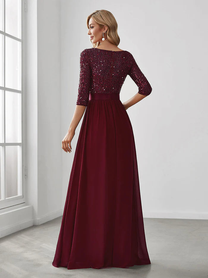 Elegant Round Neckline Long Sleeves Sequin Evening Dress Wholesale EE00685