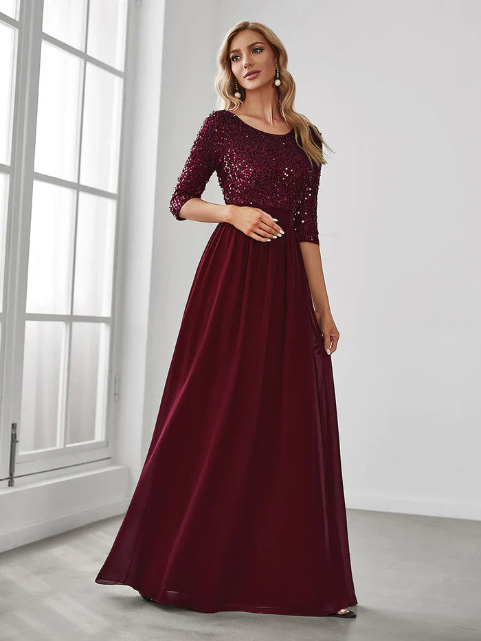 Elegant Round Neckline Long Sleeves Sequin Evening Dress Wholesale EE00685