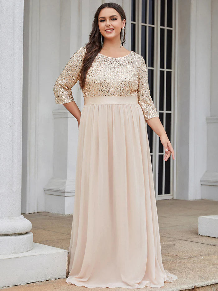 Plus Size Women's Long Chiffon & Sequin Evening Dresses for Mother of the Bride Wholesale EE00685