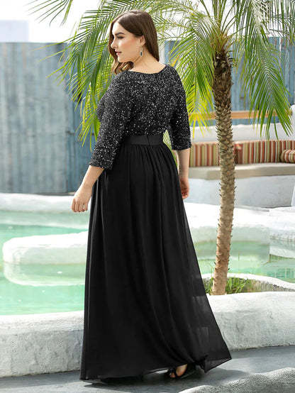 Plus Size Women's Long Chiffon & Sequin Evening Dresses for Mother of the Bride Wholesale EE00685