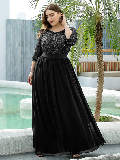 Plus Size Women's Long Chiffon & Sequin Evening Dresses for Mother of the Bride Wholesale EE00685