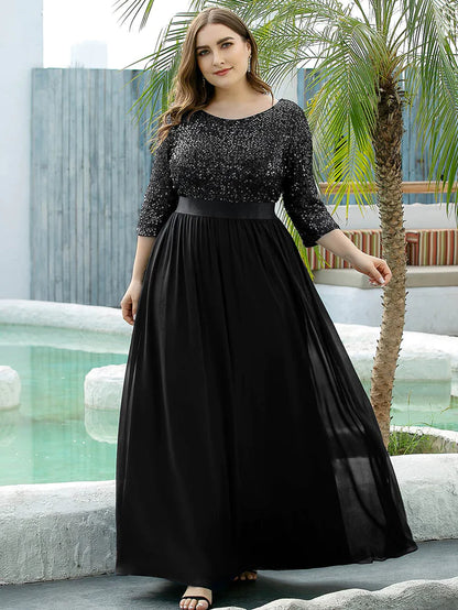 Plus Size Women's Long Chiffon & Sequin Evening Dresses for Mother of the Bride