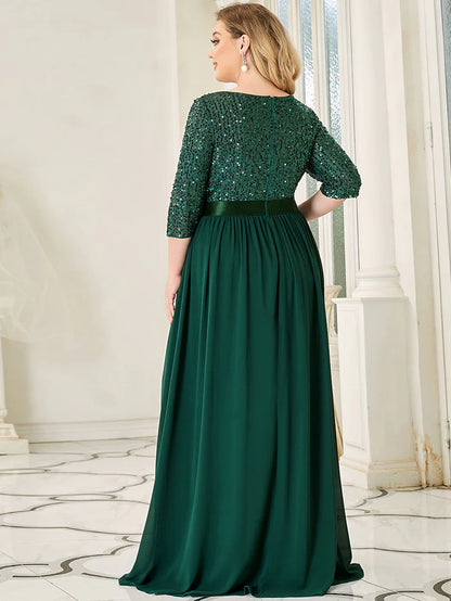 Plus Size Women's Long Chiffon & Sequin Evening Dresses for Mother of the Bride