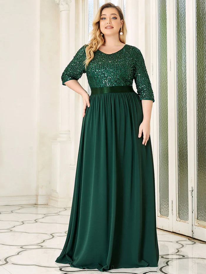 Elegant Round Neckline Long Sleeves Sequin Evening Dress