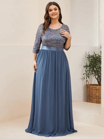 Plus Size Women's Long Chiffon & Sequin Evening Dresses for Mother of the Bride Wholesale EE00685