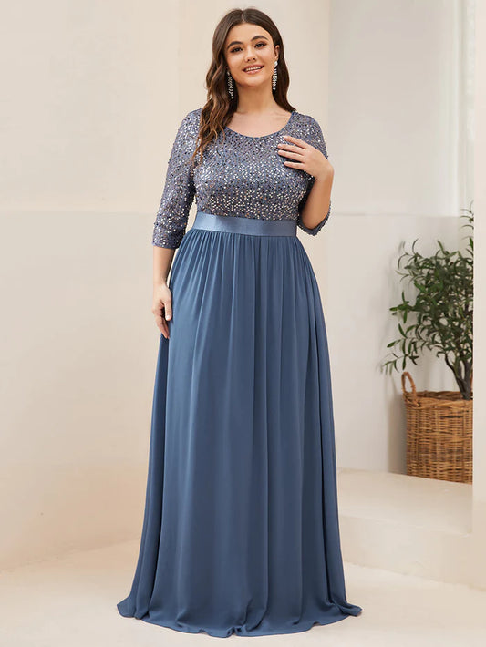 Plus Size Women's Long Chiffon & Sequin Evening Dresses for Mother of the Bride