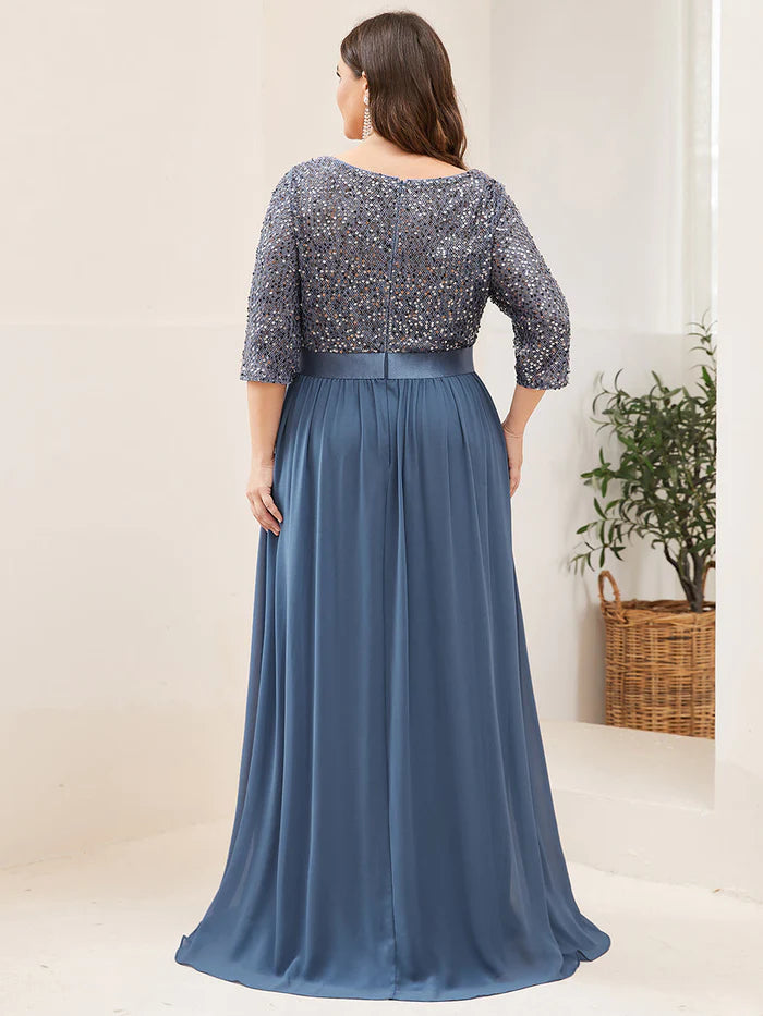 Plus Size Women's Long Chiffon & Sequin Evening Dresses for Mother of the Bride Wholesale EE00685