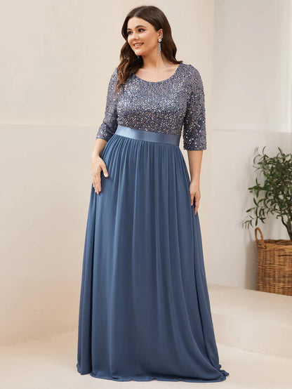 Elegant Round Neckline Long Sleeves Sequin Evening Dress