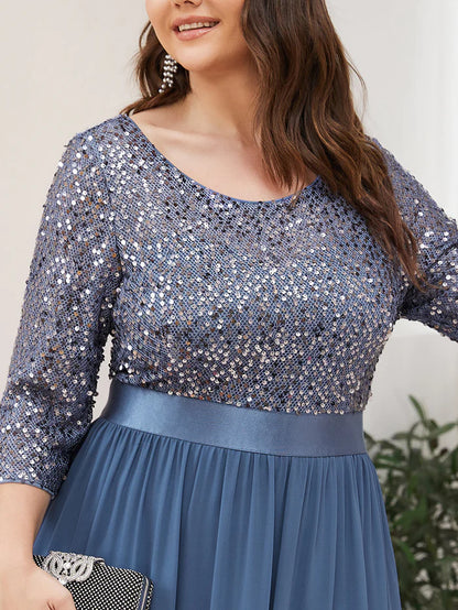 Elegant Round Neckline Long Sleeves Sequin Evening Dress