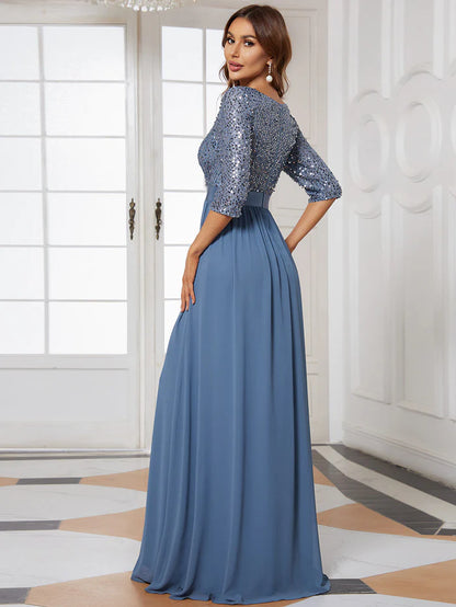 Elegant Round Neckline Long Sleeves Sequin Evening Dress Wholesale EE00685