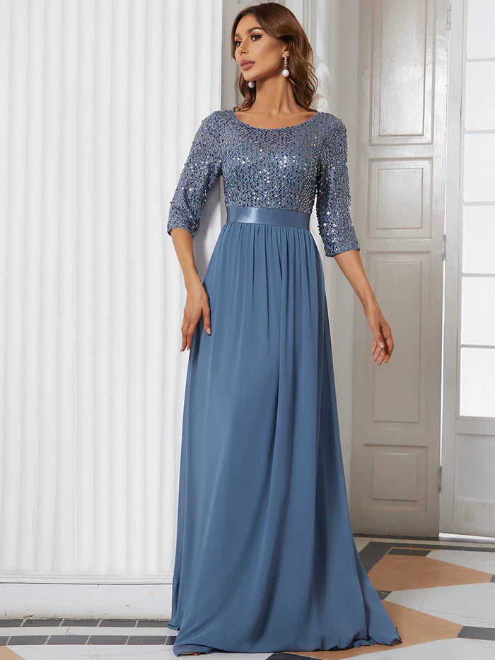 Elegant Round Neckline Long Sleeves Sequin Evening Dress Wholesale EE00685