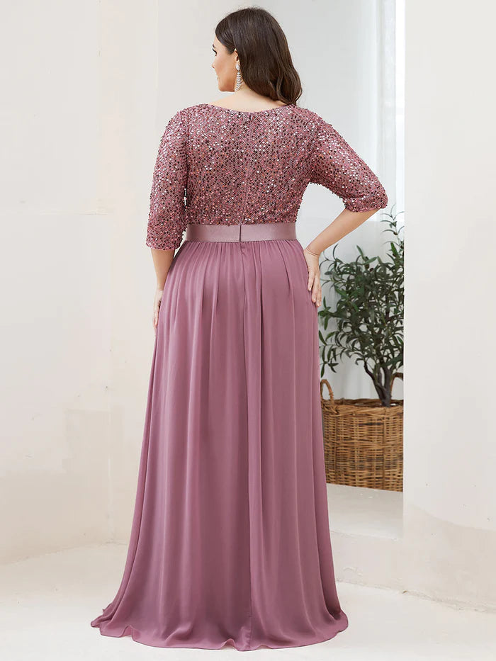 Plus Size Women's Long Chiffon & Sequin Evening Dresses for Mother of the Bride Wholesale EE00685