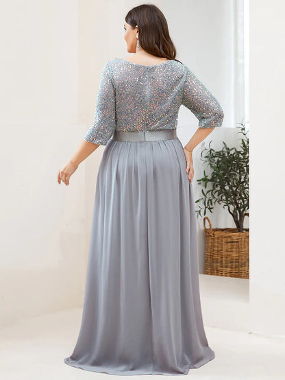 Plus Size Women's Long Chiffon & Sequin Evening Dresses for Mother of the Bride Wholesale EE00685