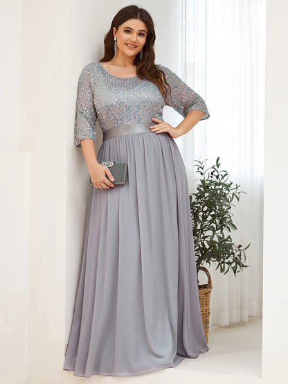 Plus Size Women's Long Chiffon & Sequin Evening Dresses for Mother of the Bride Wholesale EE00685