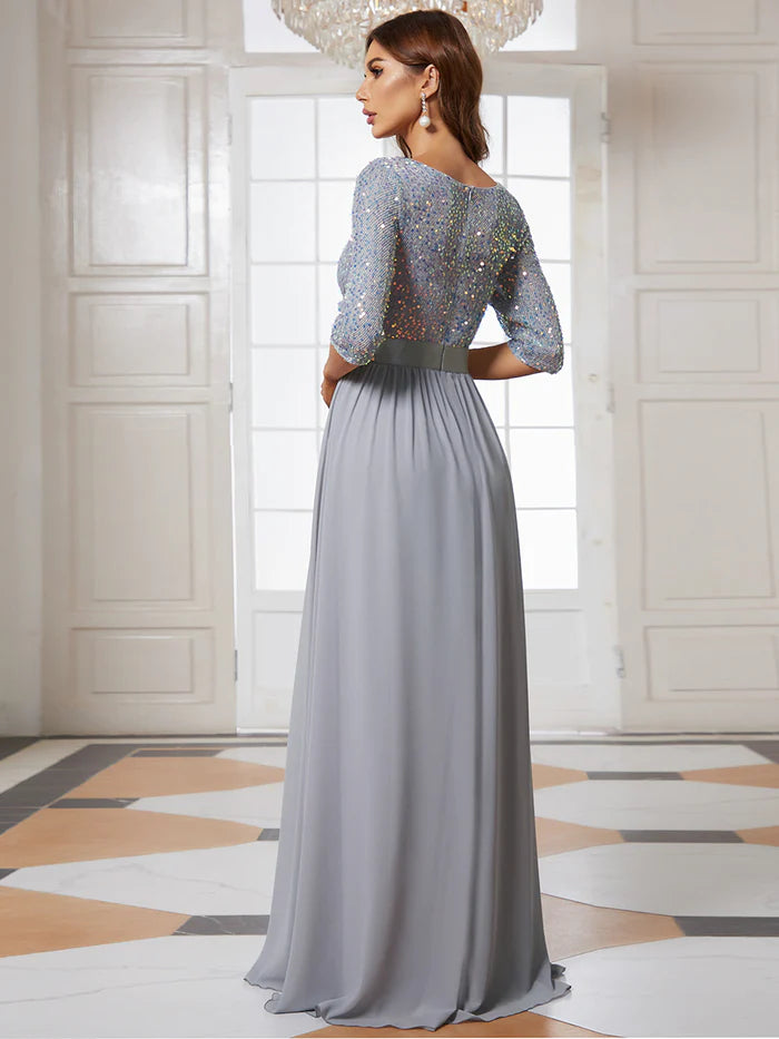 Elegant Round Neckline Long Sleeves Sequin Evening Dress Wholesale EE00685