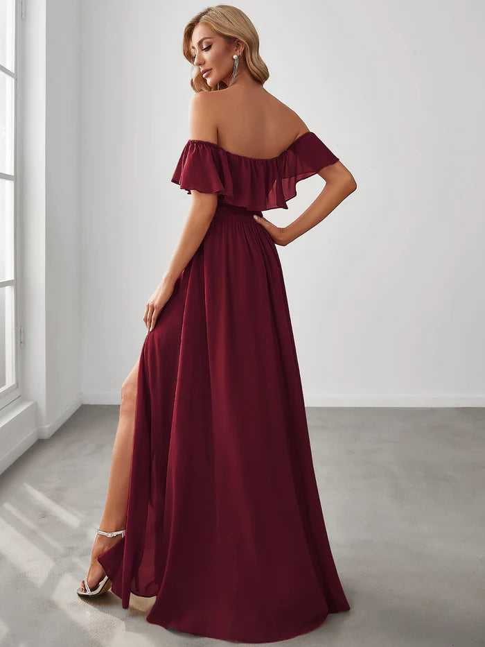 Maxi Chiffon Off the Shoulder Ruffled Maternity Evening Dress