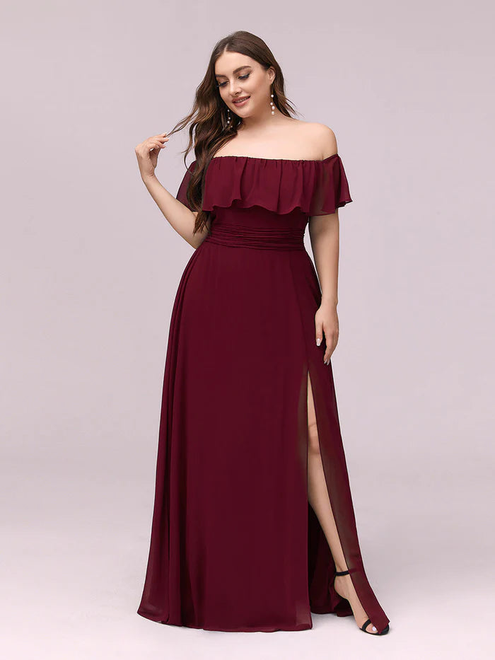 Maxi Chiffon Off the Shoulder Ruffled Maternity Evening Dress