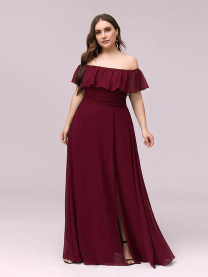 Maxi Chiffon Off the Shoulder Ruffled Maternity Evening Dress