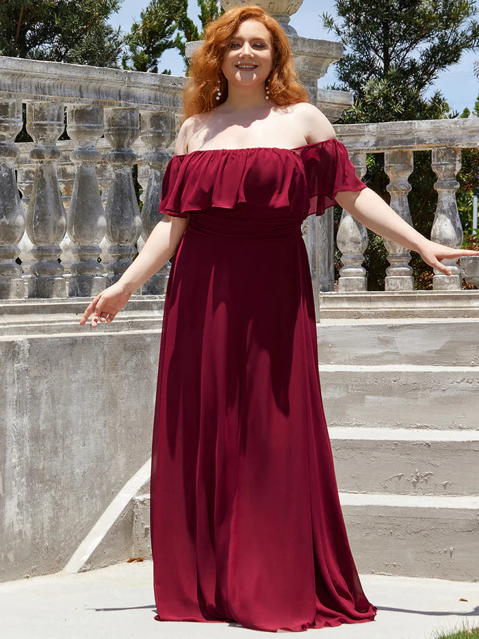 Maxi Chiffon Off the Shoulder Ruffled Maternity Evening Dress