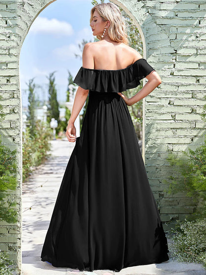 Women's Off Shoulder Ruffle Thigh Slit Bridesmaid Dresses Wholesale ES00969