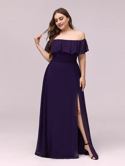 Plus Size Sexy Side Split Long Chiffon Formal Dresses Wholesale ES00969