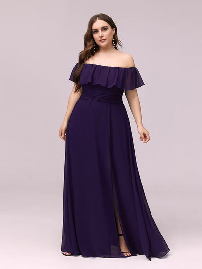 Plus Size Sexy Side Split Long Chiffon Formal Dresses Wholesale ES00969