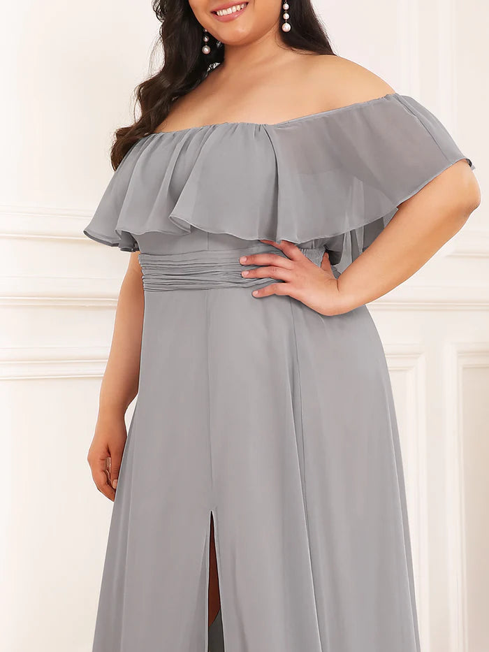 Plus Size Sexy Side Split Long Chiffon Formal Dresses Wholesale ES00969