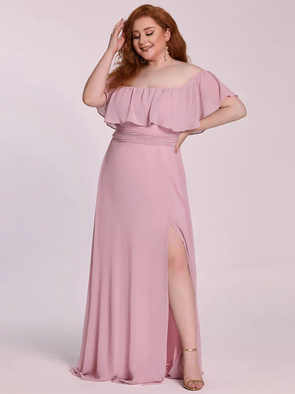 Plus Size Off the Shoulder Formal Bridesmaid Dress with Thigh Split Wholesale ES00969