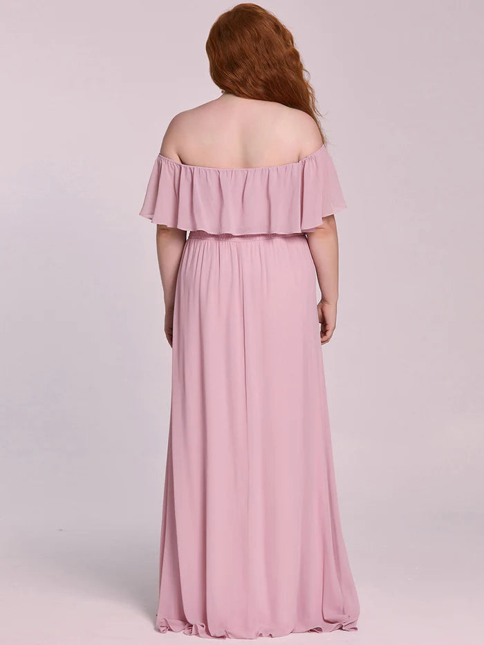 Plus Size Off the Shoulder Formal Bridesmaid Dress with Thigh Split Wholesale ES00969