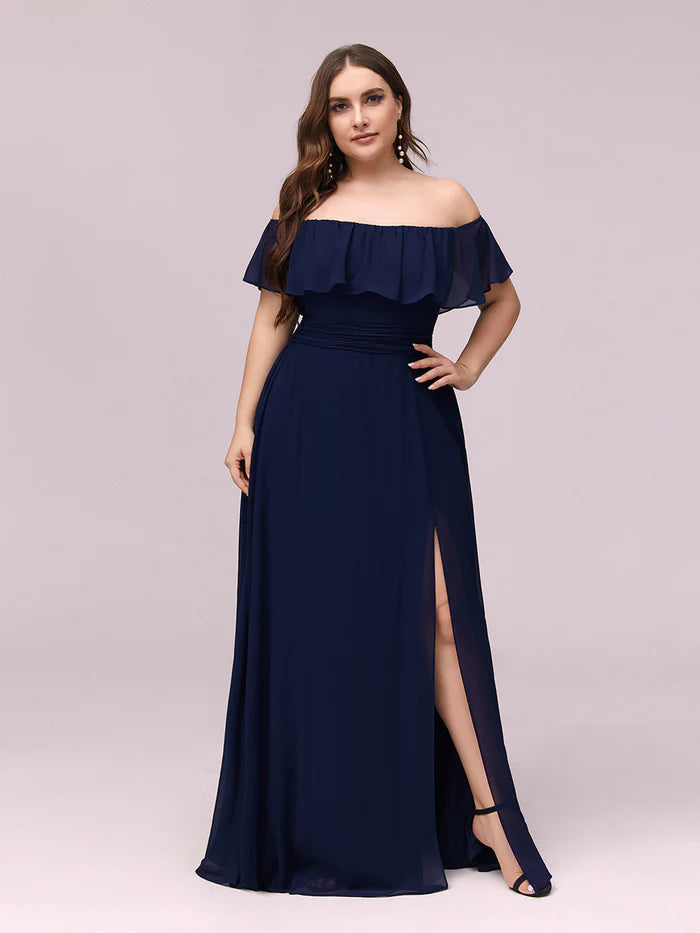 Plus Size Sexy Side Split Long Chiffon Formal Dresses Wholesale ES00969