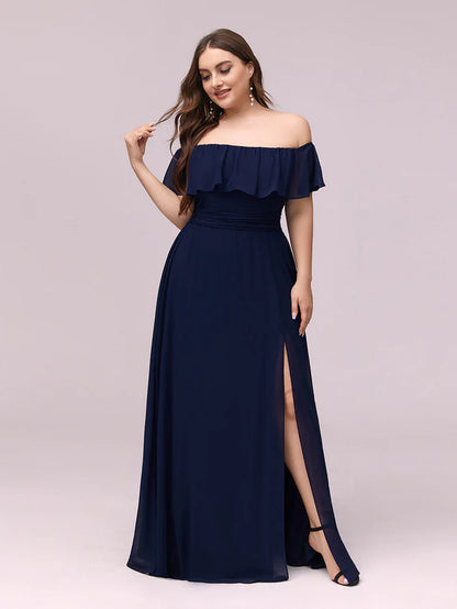 Plus Size Sexy Side Split Long Chiffon Formal Dresses Wholesale ES00969