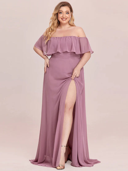 Plus Size Sexy Side Split Long Chiffon Formal Dresses Wholesale ES00969