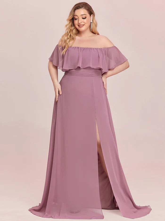 Plus Size Sexy Side Split Long Chiffon Formal Dresses Wholesale ES00969