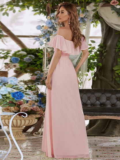 Maxi Chiffon Off the Shoulder Ruffled Maternity Evening Dress