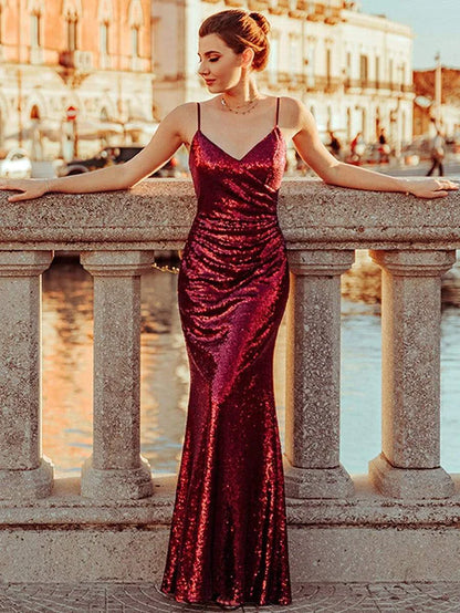 Sexy Sequin Backless Fishtail Evening Gowns for Women