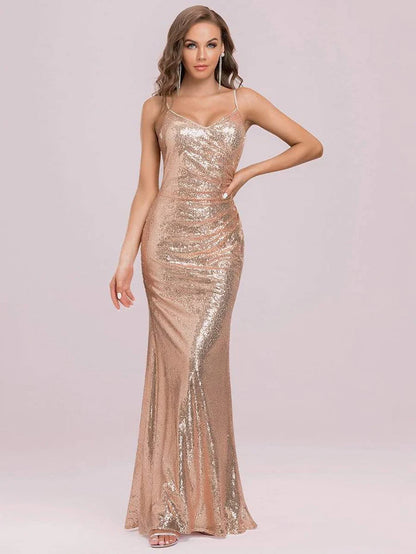 Sexy Sequin Backless Fishtail Evening Gowns for Women