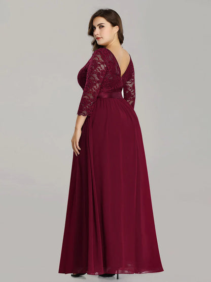 Simple Plus Size Lace Evening Dress with Half Sleeves