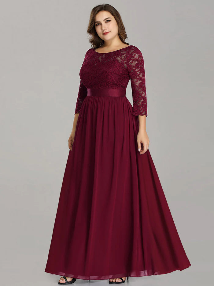 Simple Plus Size Lace Evening Dress with Half Sleeves