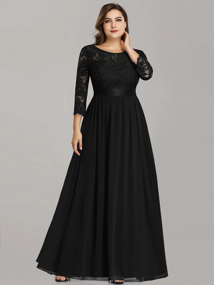 Simple Plus Size Lace Evening Dress with Half Sleeves