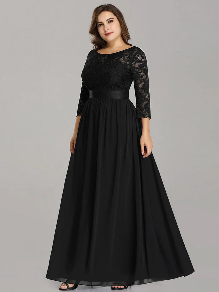 Simple Plus Size Lace Evening Dress with Half Sleeves