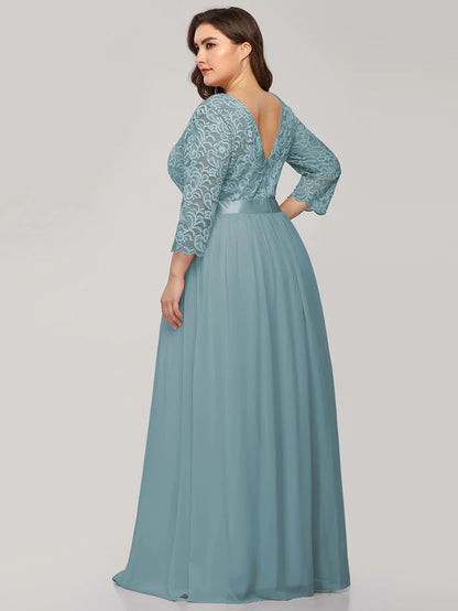 Simple Plus Size Lace Evening Dress with Half Sleeves