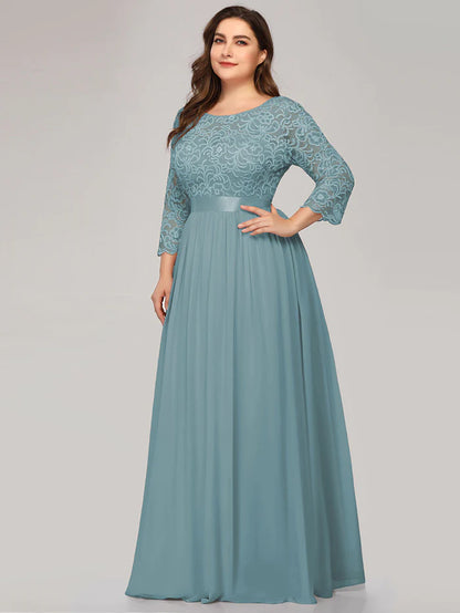 Simple Plus Size Lace Evening Dress with Half Sleeves