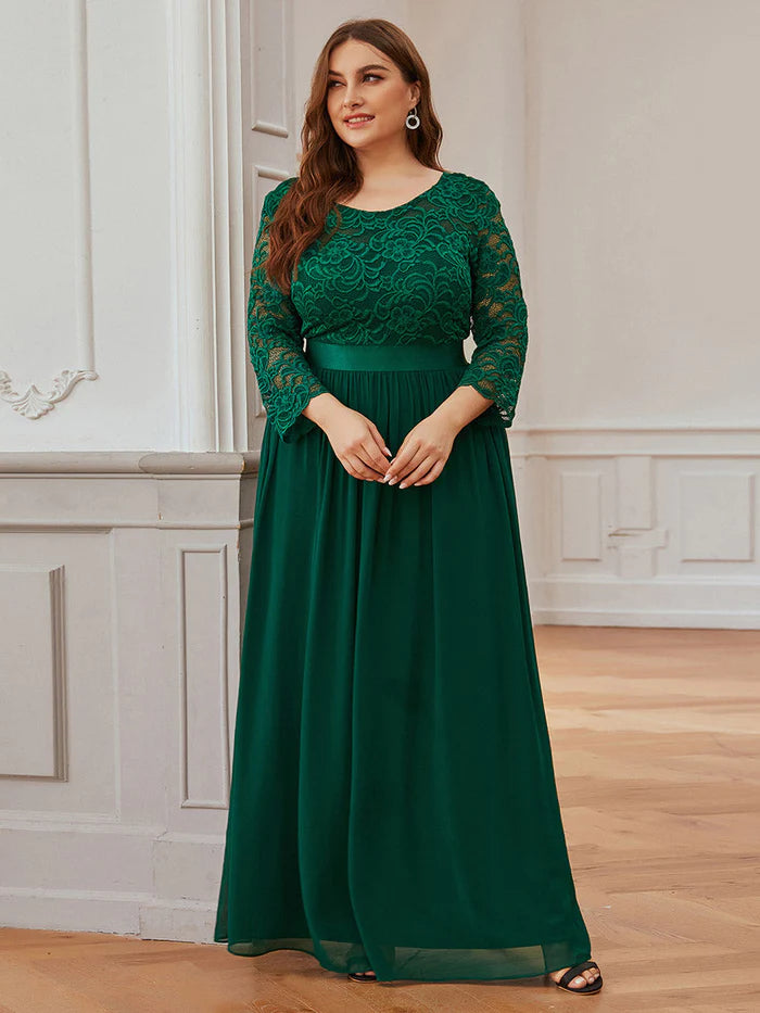 Simple Plus Size Lace Evening Dress with Half Sleeves