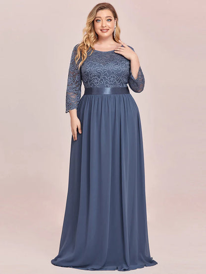 Simple Plus Size Lace Evening Dress with Half Sleeves