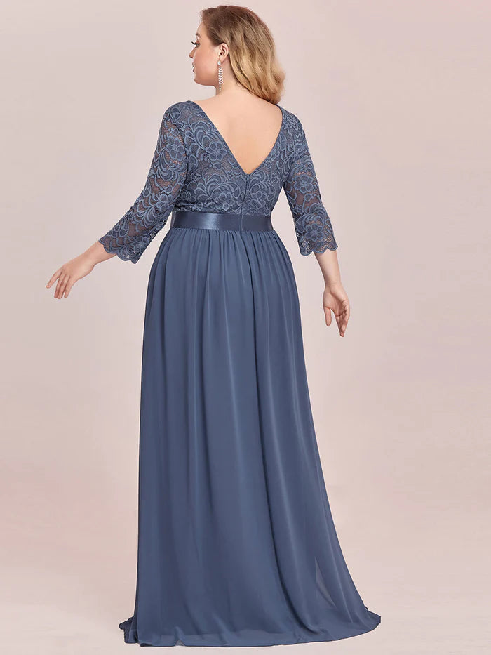 Simple Plus Size Lace Evening Dress with Half Sleeves