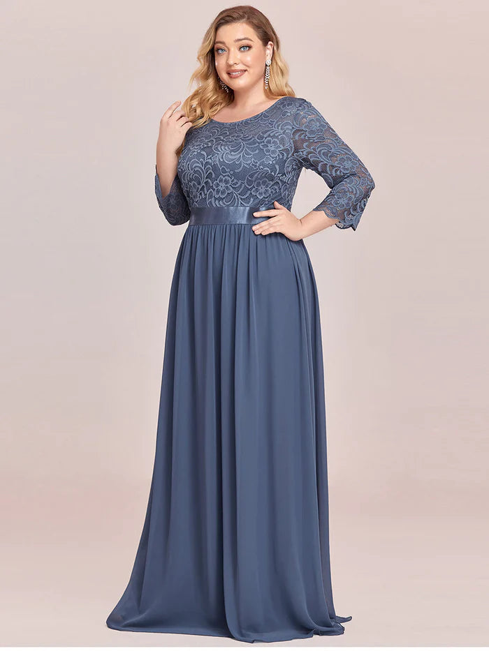 Simple Plus Size Lace Evening Dress with Half Sleeves