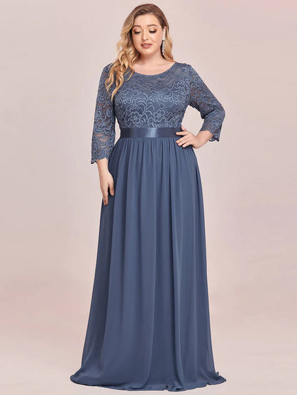 Simple Plus Size Lace Evening Dress with Half Sleeves